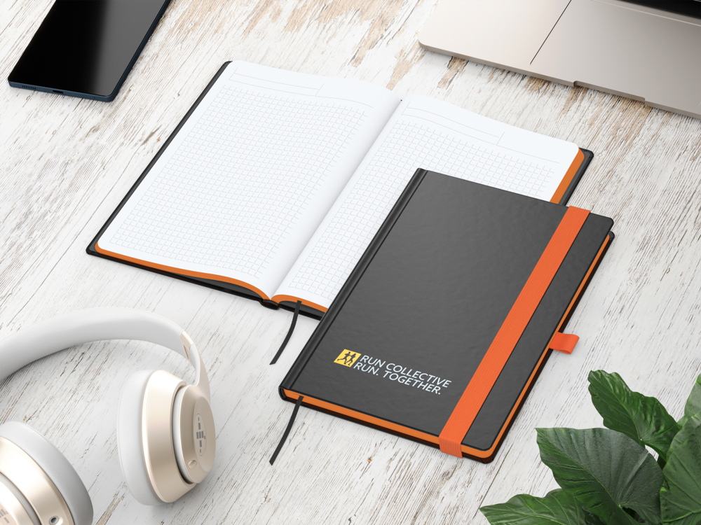 Notizbuch Color-Book, A5, Winkelkaro, orange, Siebdruck-Digital