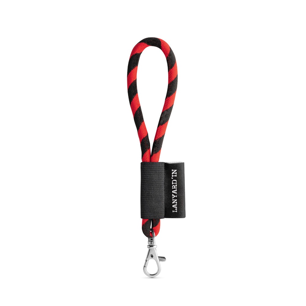 75090. SET Lanyard TUBE Short (Ø 7 mm) mit 9 mm Schnapperkarabiner - schwarz, rot