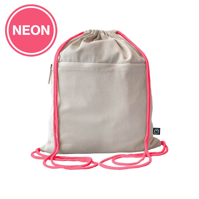 Fairtrade Baumwollrucksack Toni, Kordelfarbe - neon pink