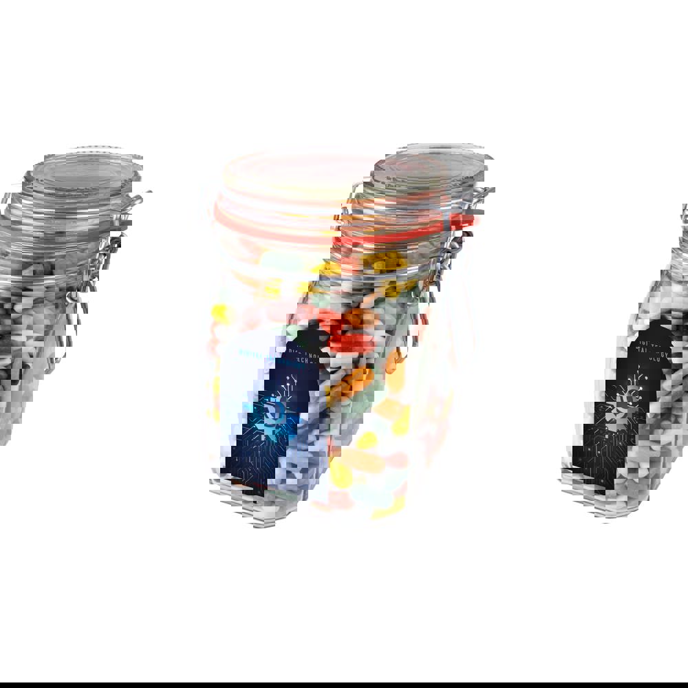 Weckglas 0,9 Liter, gefüllt mit Süßigkeiten