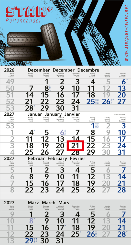 4-Monatskalender Einblatt Budget 4 Schrift modern - Blau