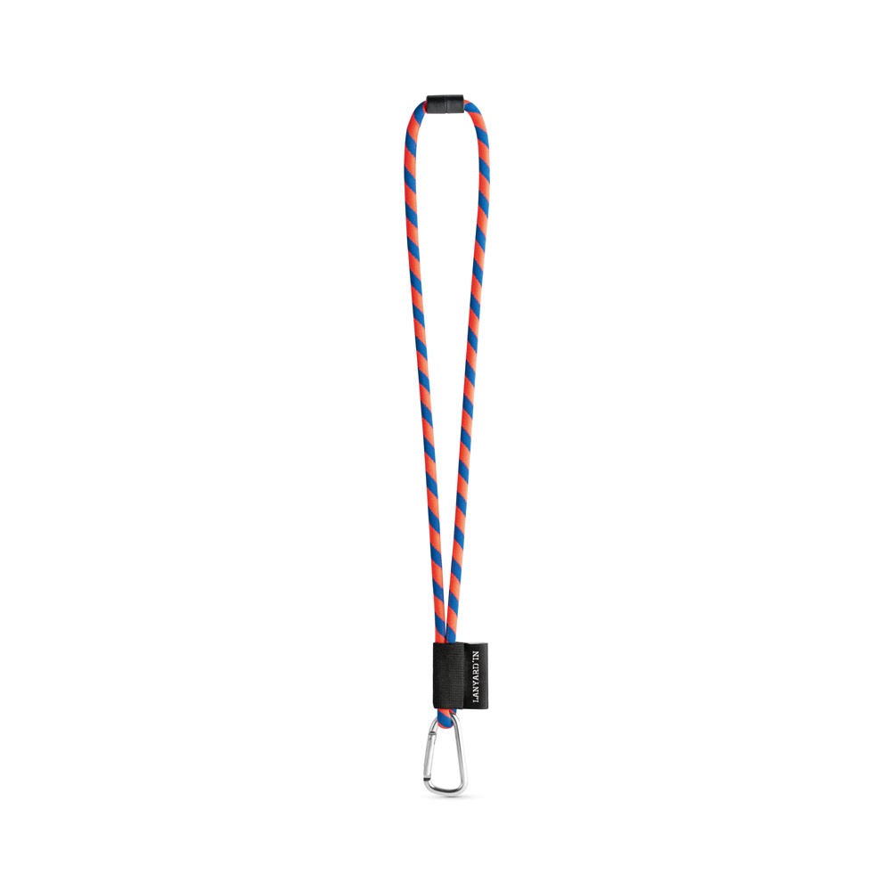 75089. SET Lanyard Tube Long (Ø 7 mm) mit 55 mm D-förmigem Karabiner und Ø 7 mm Sicherheitsverschluss - Orange Hexachrome , Königsblau