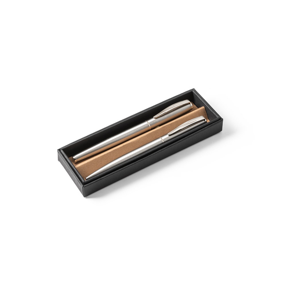 ELLA. Roller- und Kugelschreiberset mit Gehäuse aus Edelstahl (53% rSS) und Clip