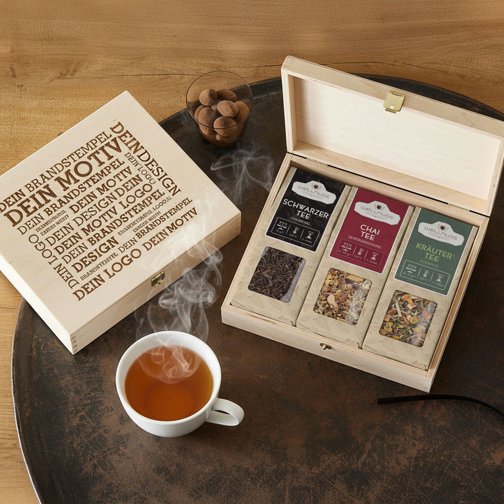 3 Tee Spezialitäten in der Birkenholzbox