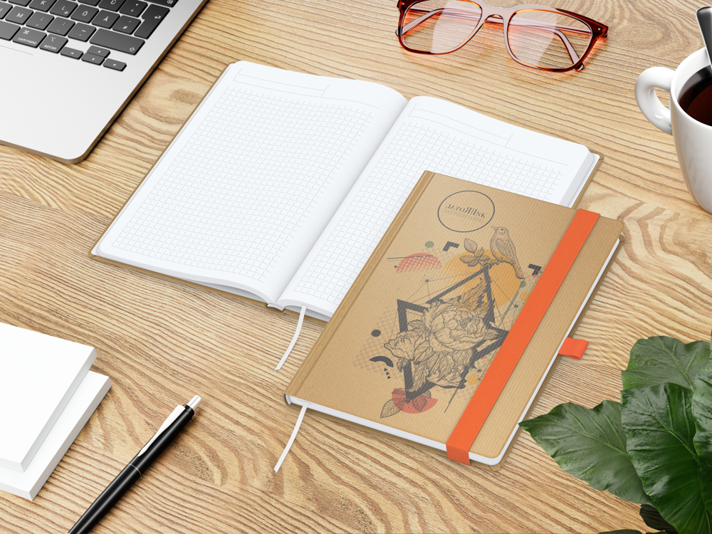 Notizbuch Match-Book, A5, White, Winkelkaro, braun-individuell, orange