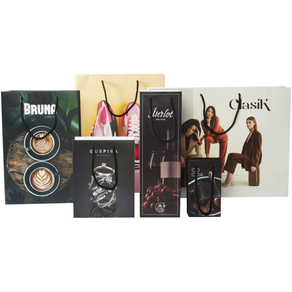 Handgefertigte 170 g/m² Integra-Papiertüte mit Kunststoff Kordelgriffen – 9,5 × 4 × 17 cm