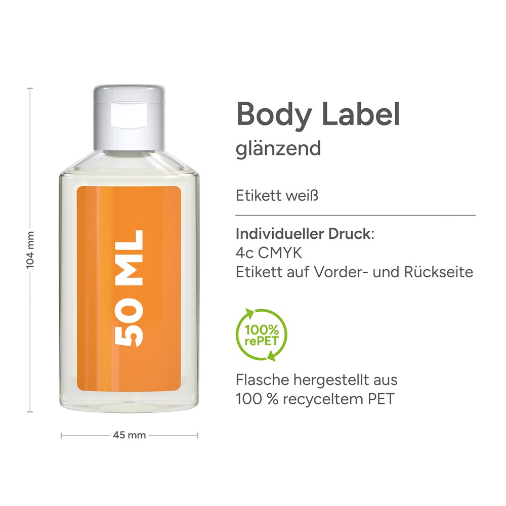 Hände-Desinfektionsgel (DIN EN 1500), 50 ml, Body Label (R-PET)