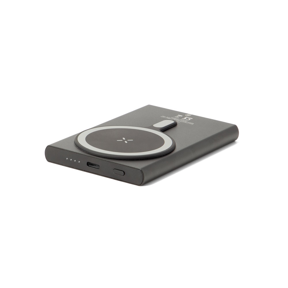 WRIGHT 5. Magnetische Powerbank mit Schnellladefunktion aus recyceltem Aluminium und recyceltem ABS, 5'000 mAh