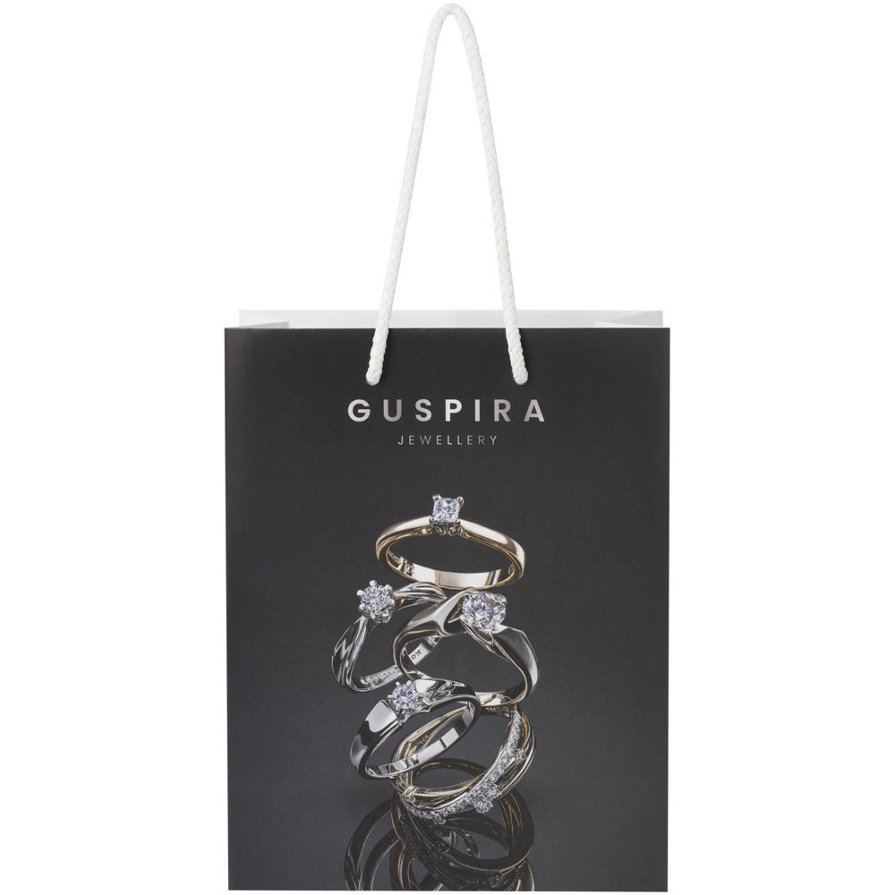 Handgefertigte 170 g/m² Integra-Papiertüte mit Kunststoff Kordelgriffen – 18 × 9 × 23 cm 