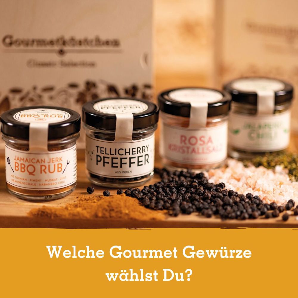 Geschenkkarton mit 2 Gourmet Gewürzen im Glas