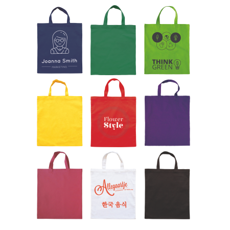 Baumwolltasche farbig mit kurzen Henkeln 136 gr/m2