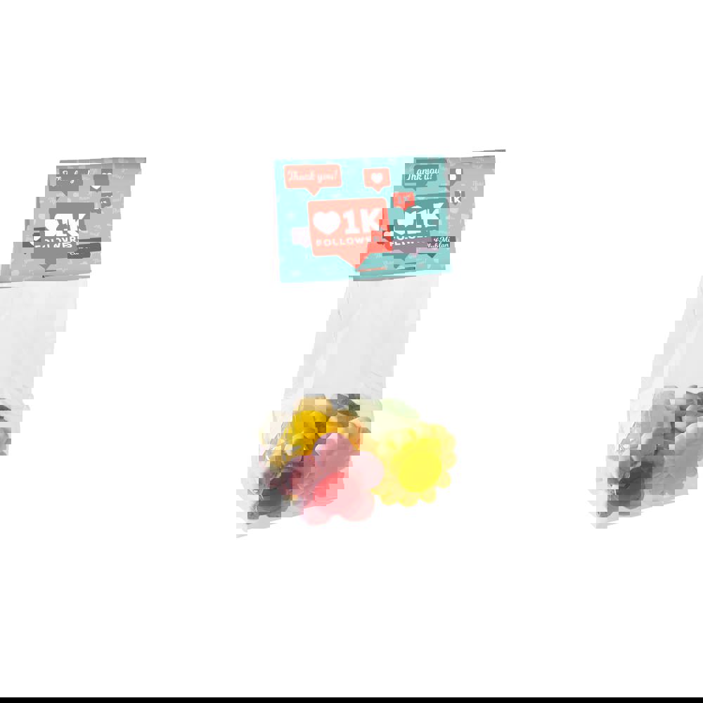 Blockbeutel mit Kopfkarte und 50 g Süssigkeiten - Transparant/weiß