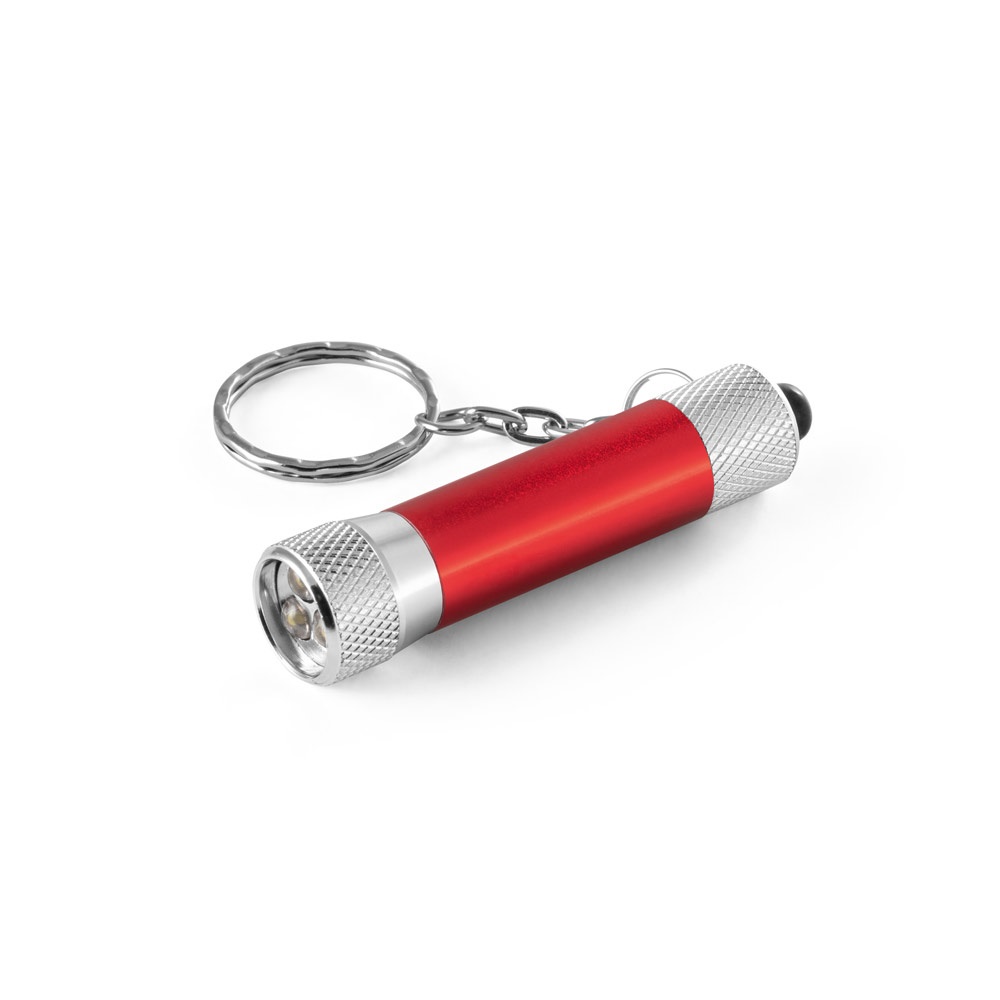 RE-LERGAN. Schlüsselanhänger aus Aluminium (92% recycelt) mit 3-Licht-LED-Taschenlampe - Rot