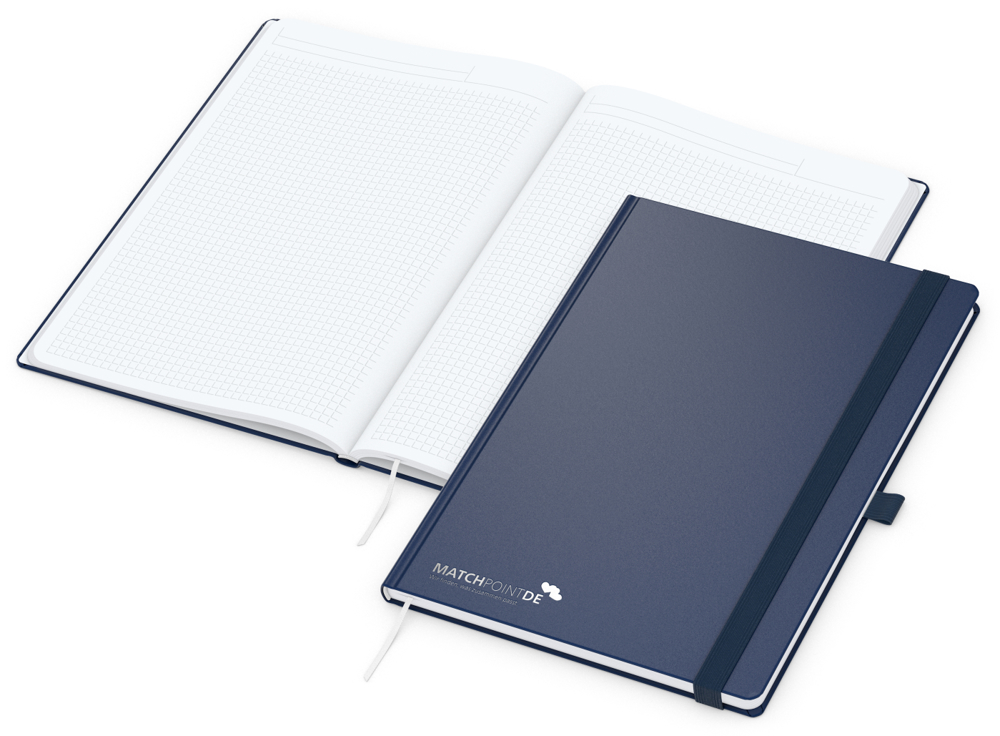 Notizbuch Vision-Book, A4, White, Winkelkaro, dunkelblau, Silberprägung