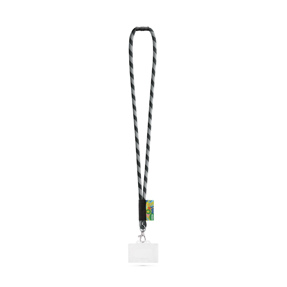 WATFORD. SET Lanyard Tube Long (Ø 7 mm) mit 9 mm Auslösekarabiner, Ø 7 mm Sicherheitsverschluss und 91 x 68 mm starrem Ausweis-/Kartenhalter - Schwarz, Grau