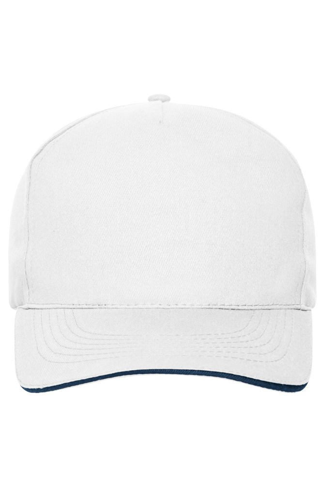 5 Panel Sandwich Cap Organic Cotton - White/navy (ca. Pantone white
296C)