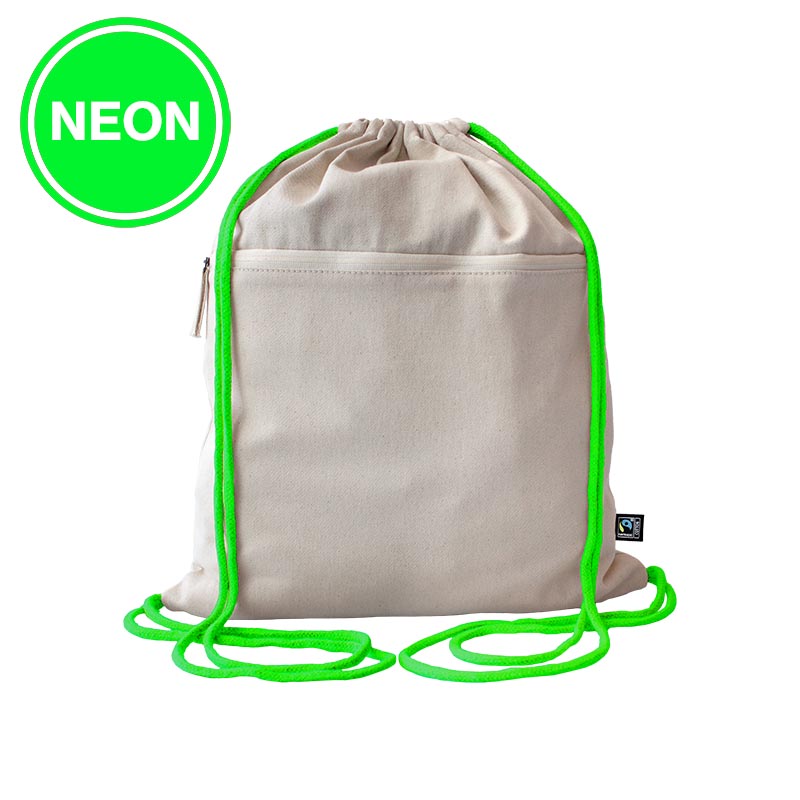 Fairtrade Baumwollrucksack Toni, Kordelfarbe - Neon Green