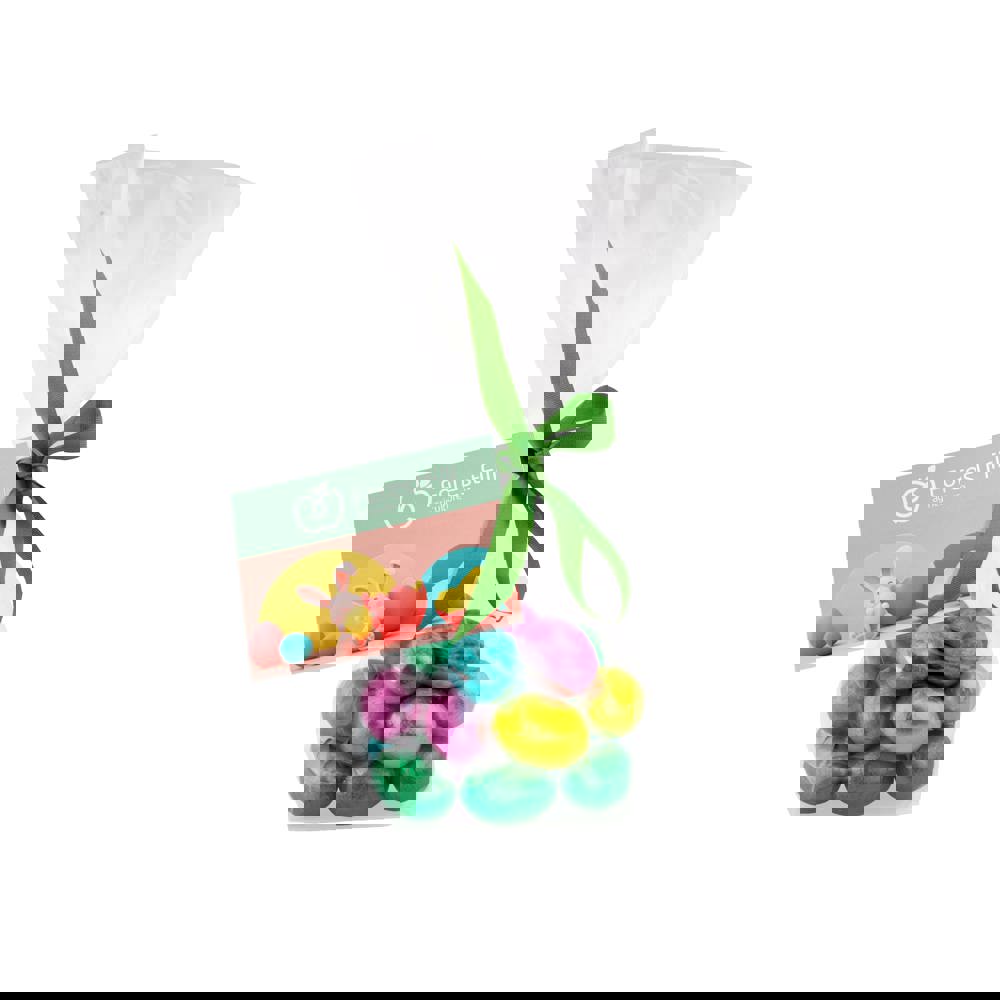 Blockbeutel mit Ostereiern, Schleife und Karte