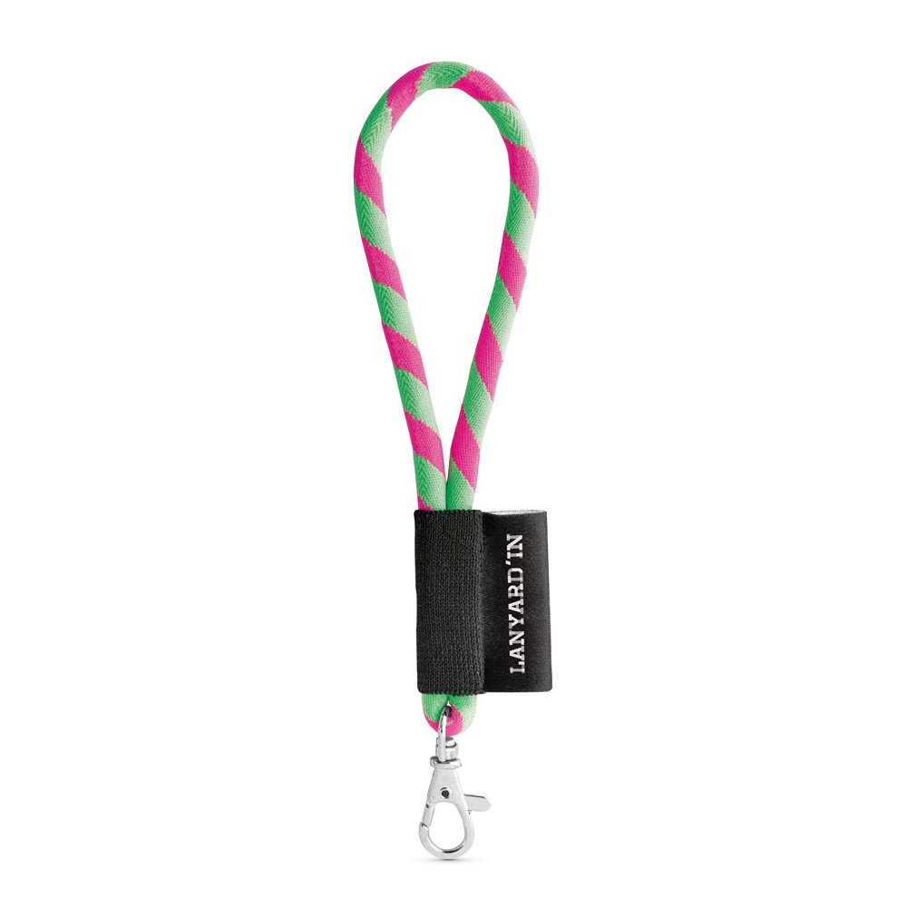75090. SET Lanyard TUBE Short (Ø 7 mm) mit 9 mm Schnapperkarabiner - Grün Hexachrome, Rosa Hexachrome