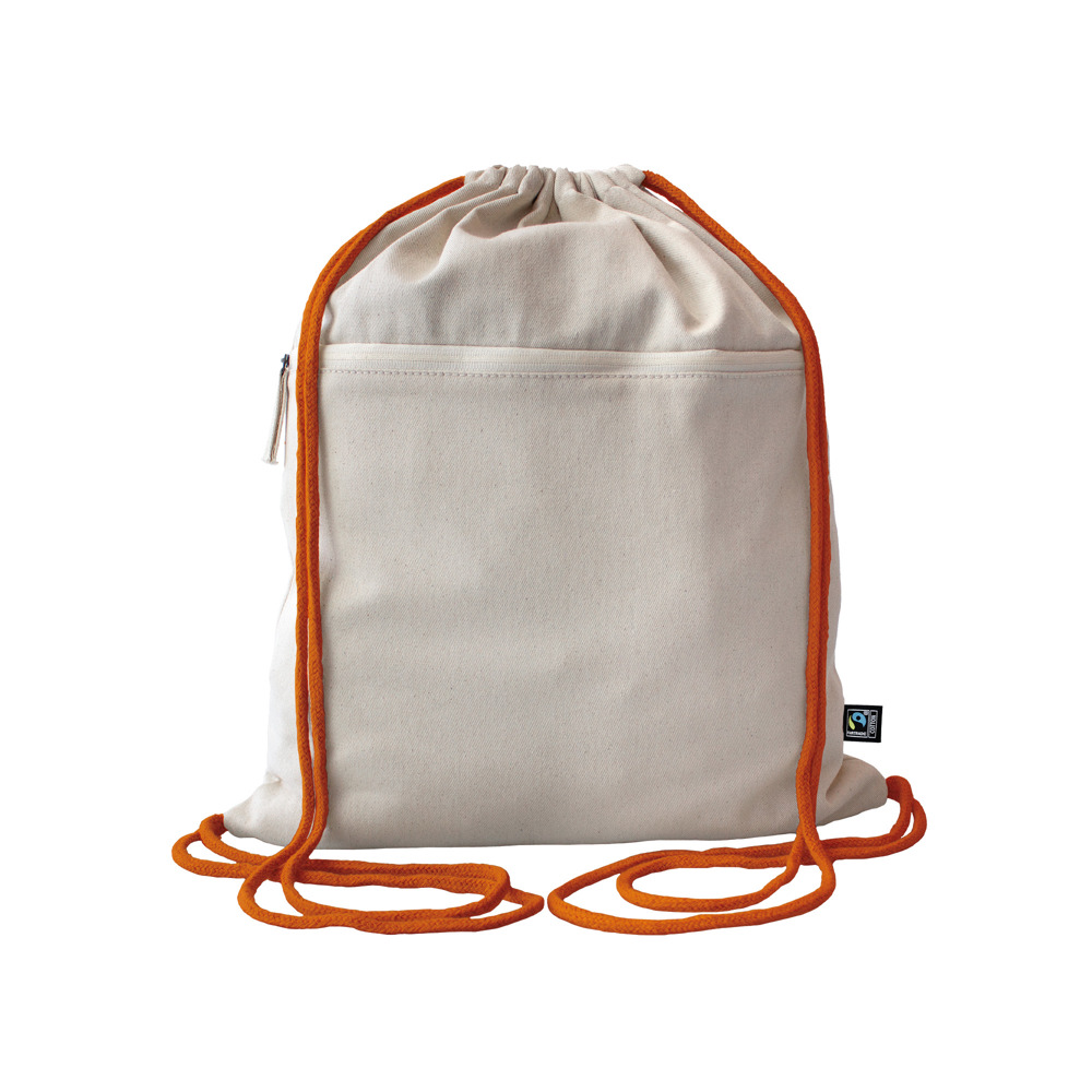 Fairtrade Baumwollrucksack Toni, Kordelfarbe - orange