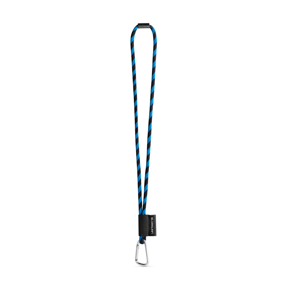 75089. SET Lanyard Tube Long (Ø 7 mm) mit 55 mm D-förmigem Karabiner und Ø 7 mm Sicherheitsverschluss - Schwarz, Königsblau