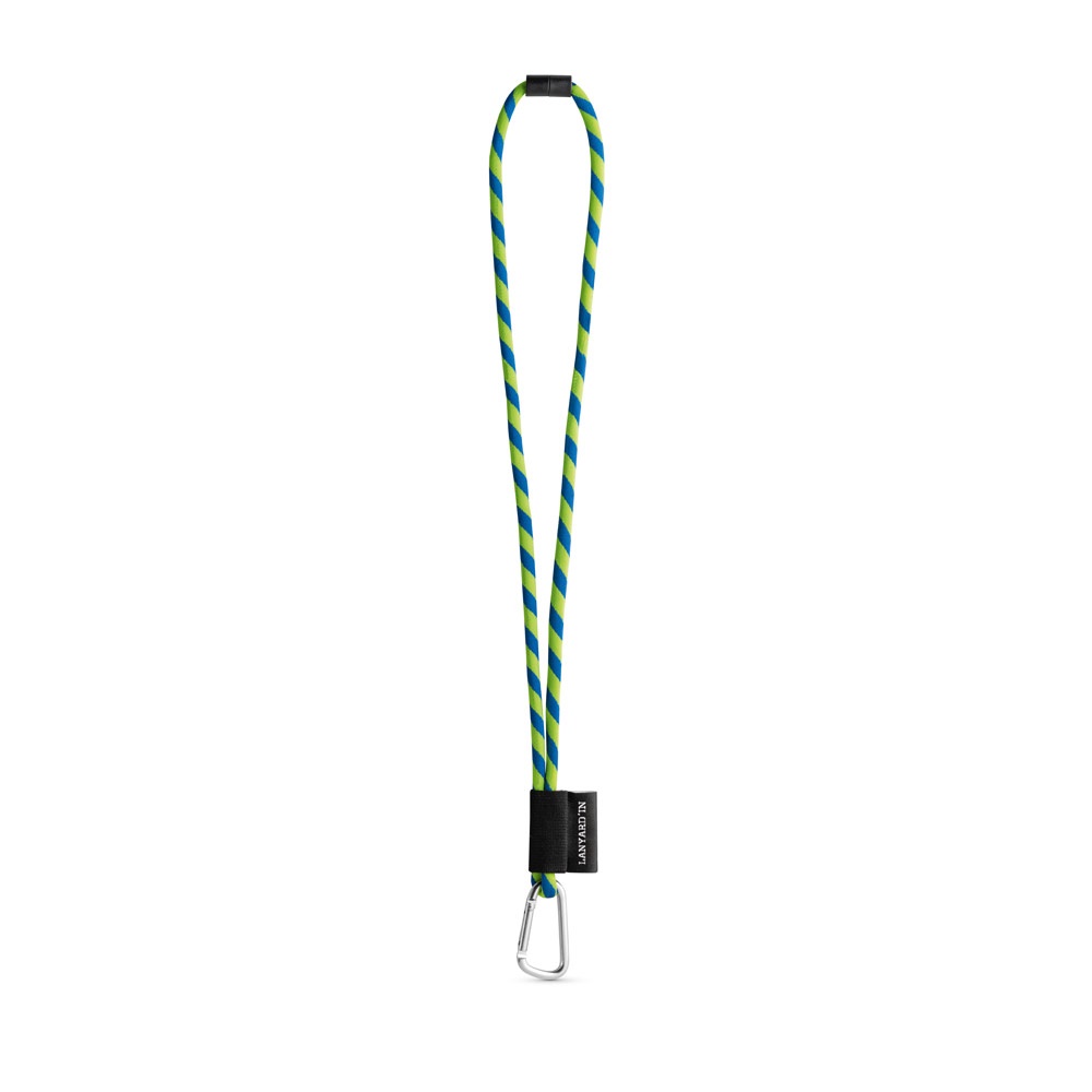 75089. SET Lanyard Tube Long (Ø 7 mm) mit 55 mm D-förmigem Karabiner und Ø 7 mm Sicherheitsverschluss - Gelb Hexachrome, Königsblau