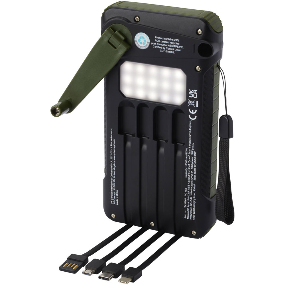 Soldy 10.000 mAh Solardynamo-Powerbank aus recyceltem GRS Kunststoff 