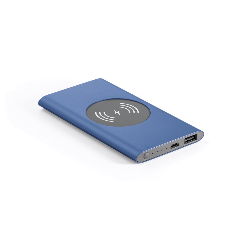 CASSINI. Powerbank 4'000 mAh mit 5W wireless Ladegerät aus Recyceltes Aluminium (100 % rAL) - blau