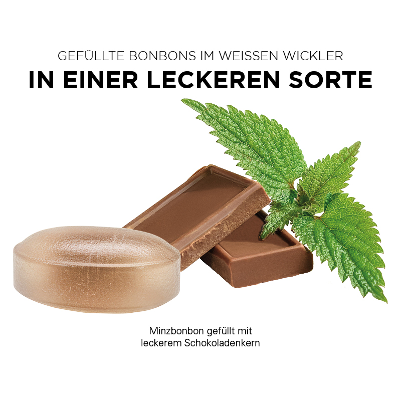 Schoko-Minz Bonbon im weißen, kompostierbaren Wickler