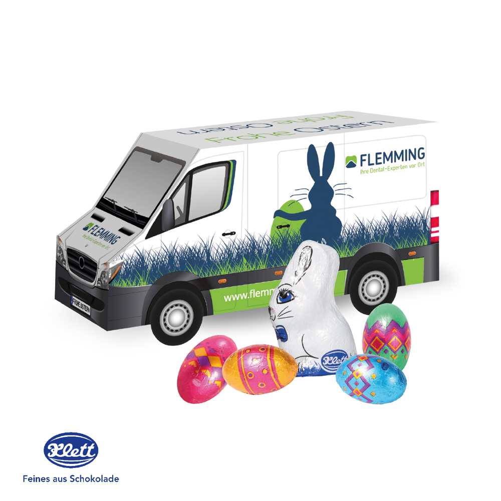 3D Präsent "Transporter" Ostern mit Klett Schokoladenmischung