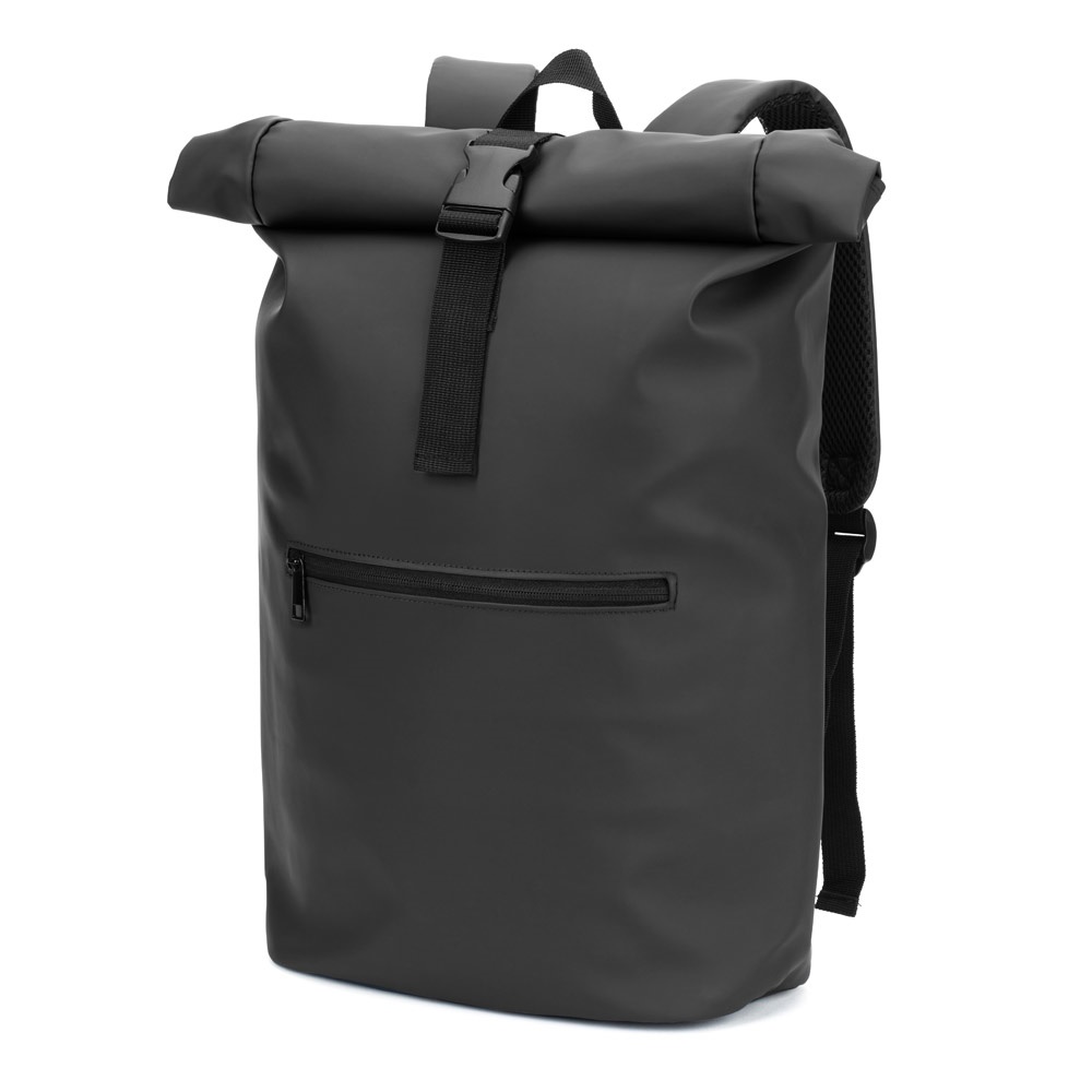 PORTLAND. Roll-Top-Rucksack aus PU mit Laptopfach, 16“ - Schwarz