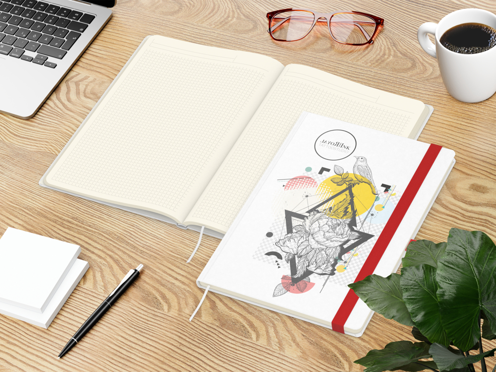 Notizbuch Match-Book, A4, Creme, Winkelkaro, weiß-individuell, rot