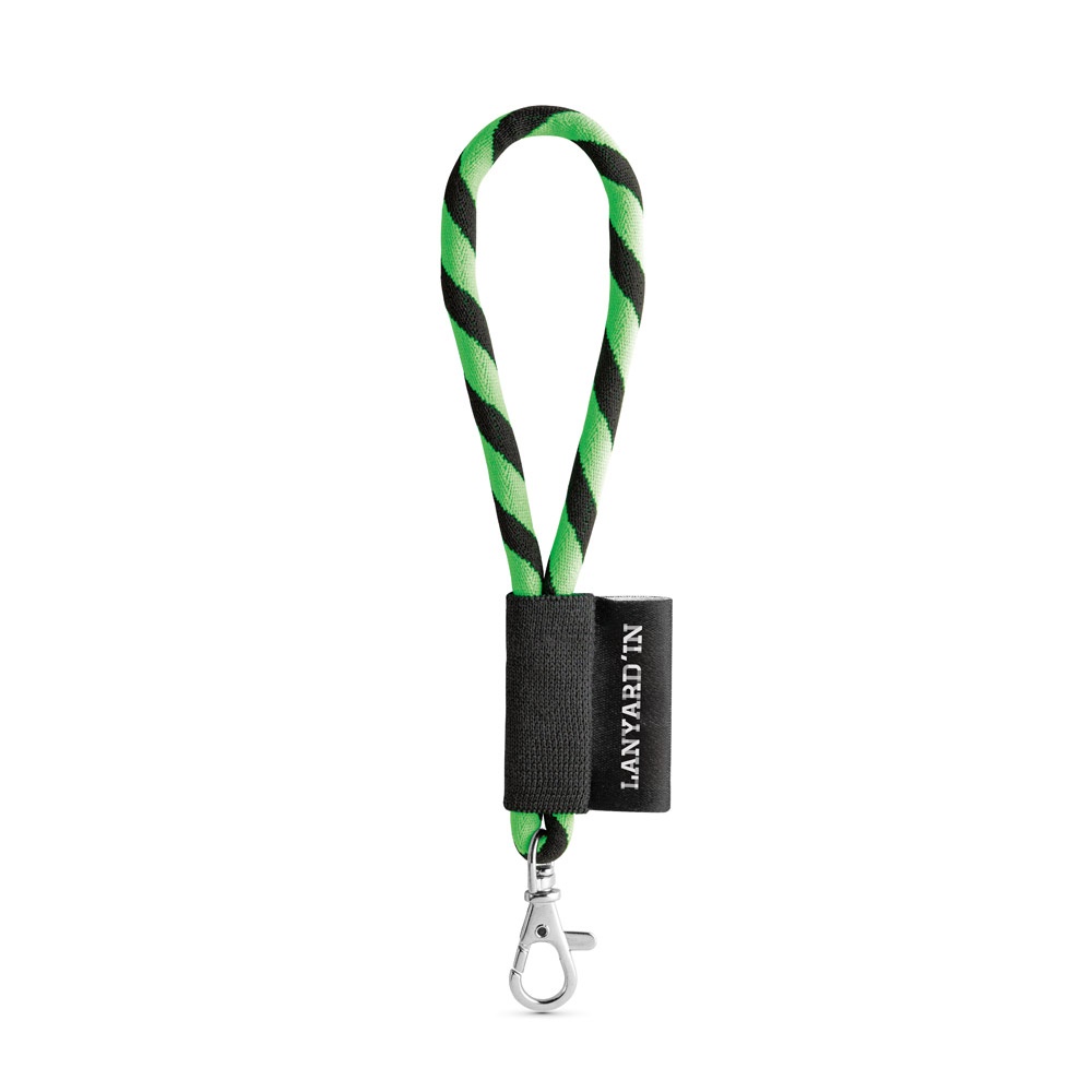 75090. SET Lanyard TUBE Short (Ø 7 mm) mit 9 mm Schnapperkarabiner - Grün Hexachrome, Schwarz