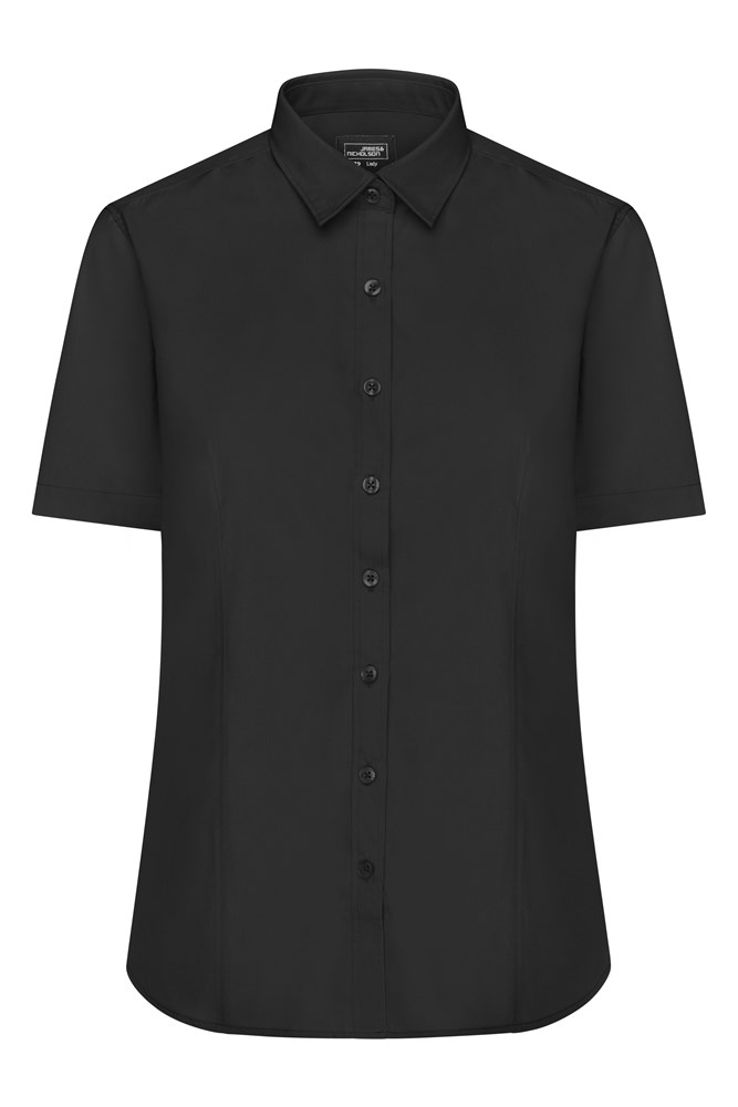 Ladies' Shirt Short-Sleeved Poplin - Black (ca. Pantone blackC)