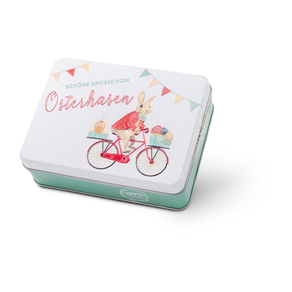 Hasenvater auf dem Fahrrad - Pralinendose mit 125 g