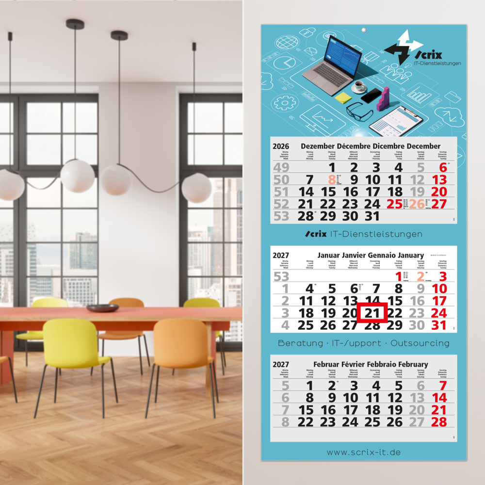 3-Monatskalender Mehrblock Maxi Light 3, Schweiz