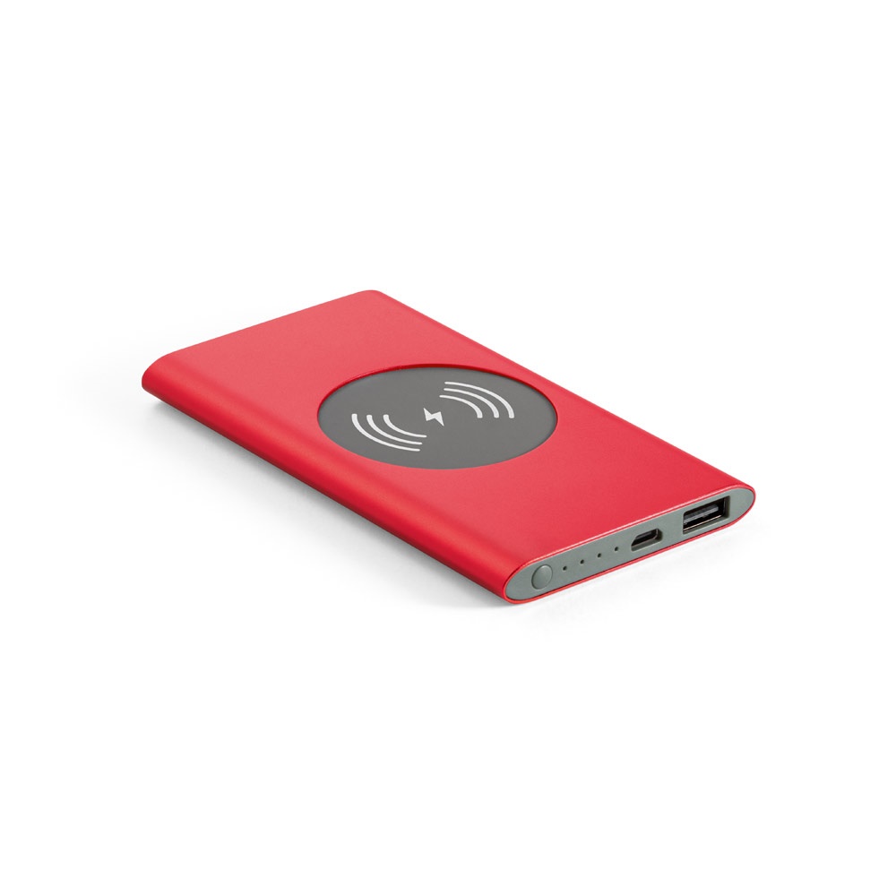 CASSINI. Powerbank 4'000 mAh mit 5W wireless Ladegerät aus Recyceltes Aluminium (100 % rAL) - rot