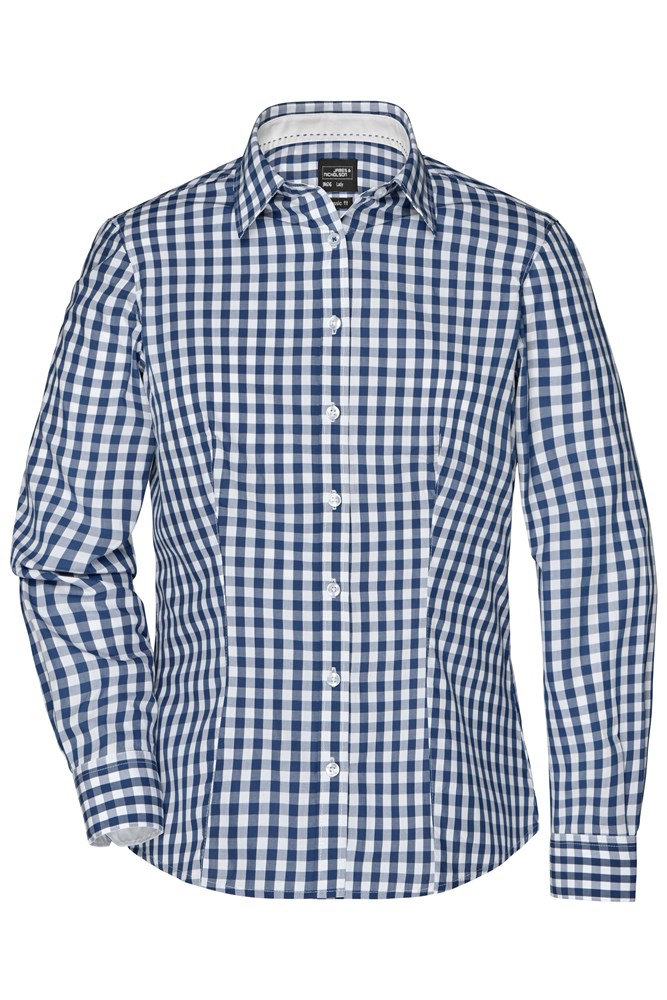 Ladies' Checked Blouse - Navy/white (ca. Pantone 533C
white)