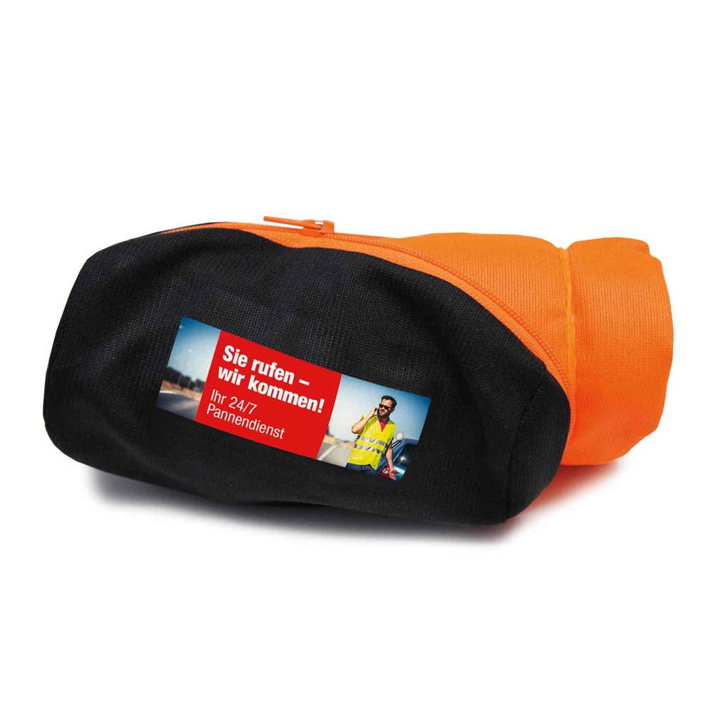 KFZ-Set ROLL VEST mit 4c Digitaltransferdruck auf Beutel - orange-schwarz