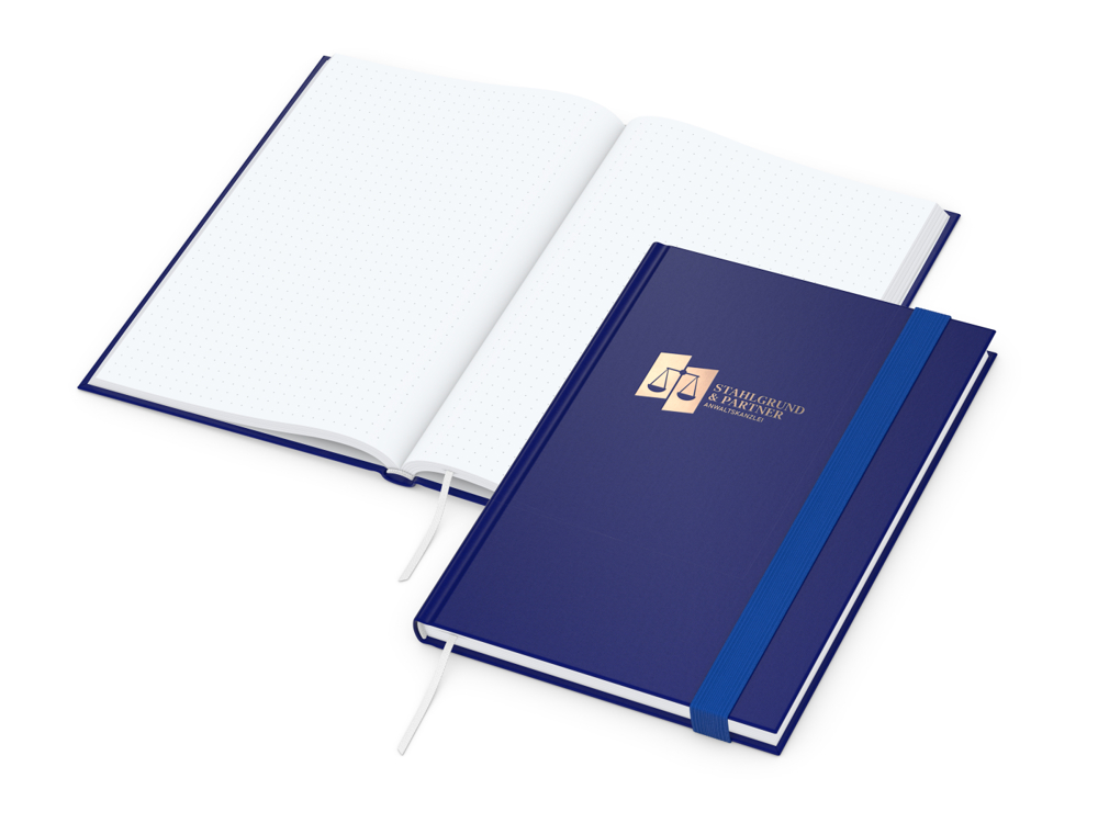 Notizbuch Visco-Book, White, Punktraster, navyblau, Kupferprägung