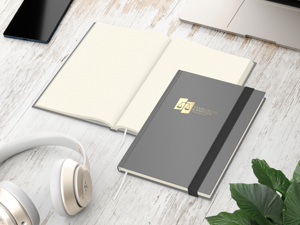 Notizbuch Visco-Book, Creme, Punktraster, grau, Goldprägung