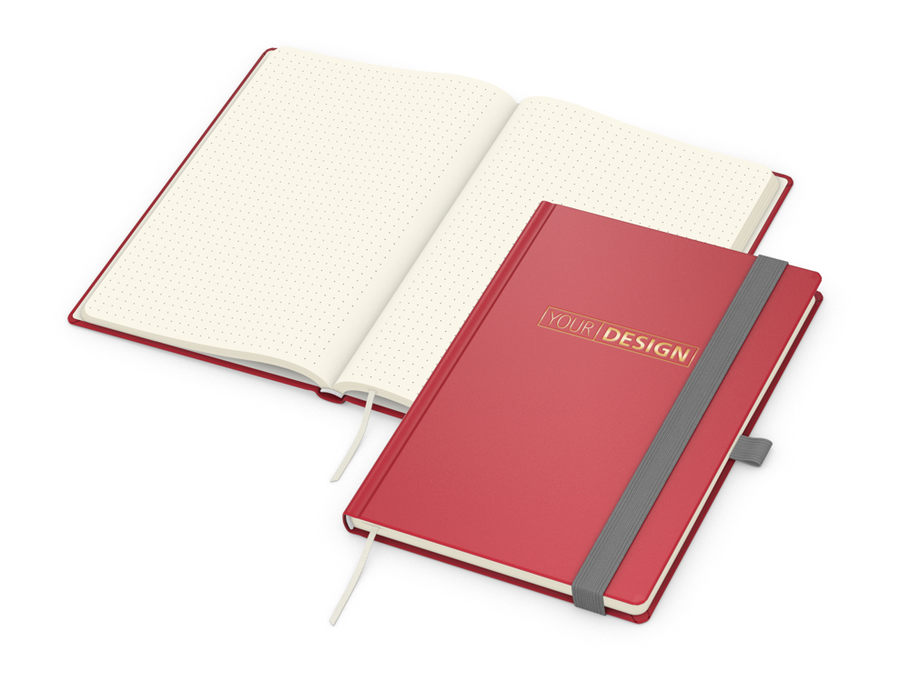 Notizbuch Vision-Book, A5, Creme, Punktraster, rot, Goldprägung
