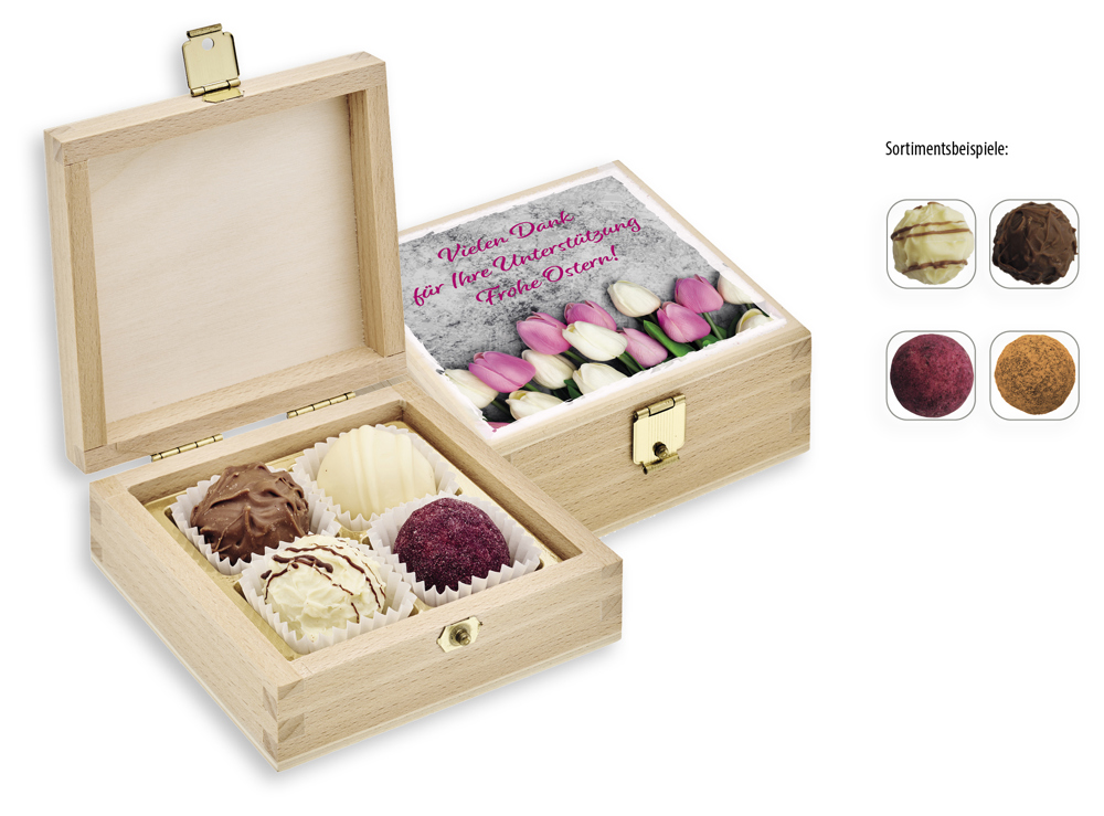 4er Pralinen-/Trüffelmix in Holzbox