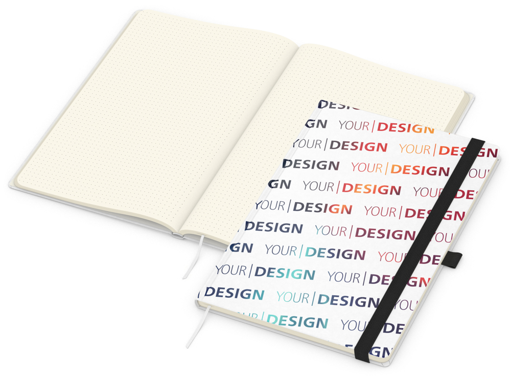 Notizbuch Match-Book, A4, Creme, Punktraster, weiß-individuell, schwarz