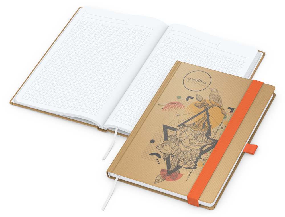 Notizbuch Match-Book, A5, White, Winkelkaro, braun-individuell, orange