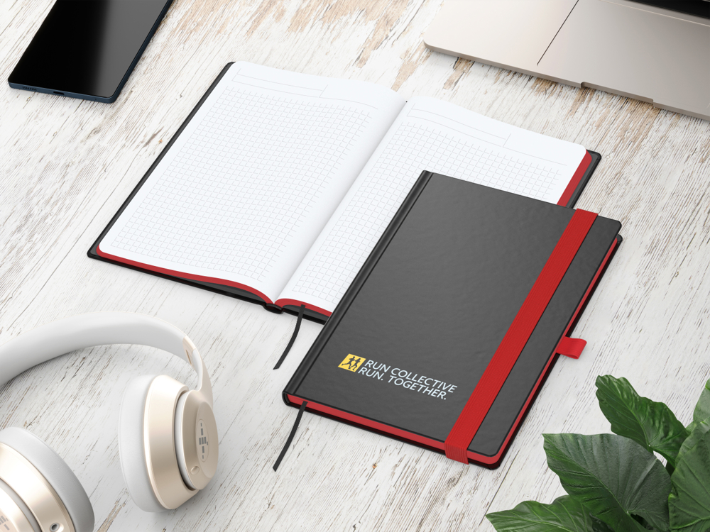 Notizbuch Color-Book, A5, Winkelkaro, rot, Siebdruck-Digital