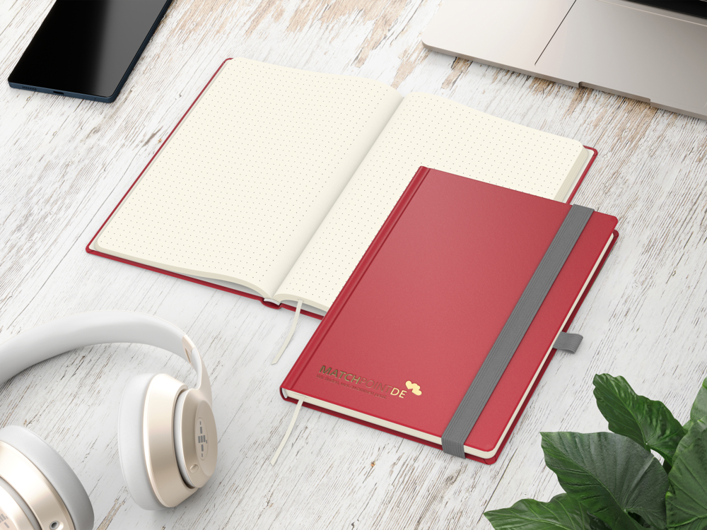 Notizbuch Vision-Book, A5, Creme, Punktraster, rot, Goldprägung