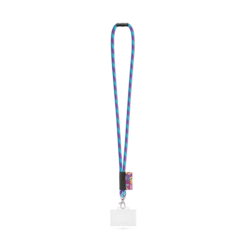 WATFORD. SET Lanyard Tube Long (Ø 7 mm) mit 9 mm Auslösekarabiner, Ø 7 mm Sicherheitsverschluss und 91 x 68 mm starrem Ausweis-/Kartenhalter - Lila, Hellblau
