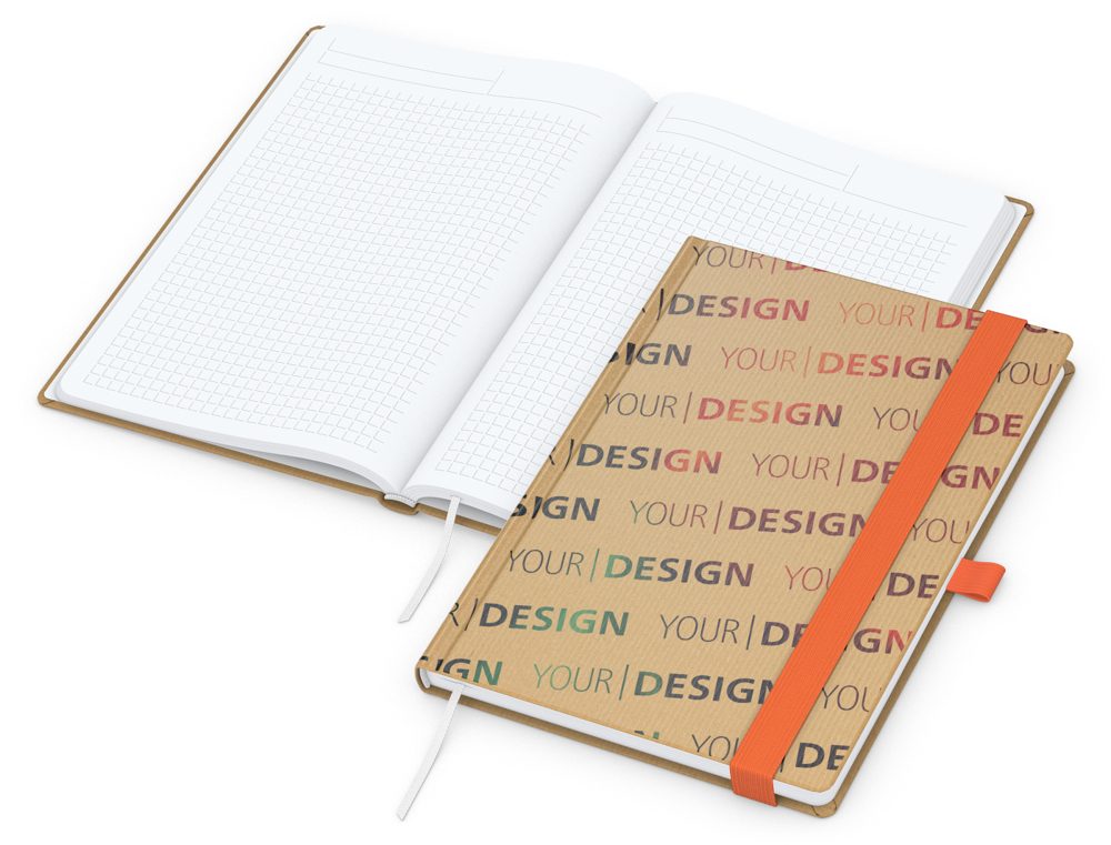 Notizbuch Match-Book, A5, White, Winkelkaro, braun-individuell, orange