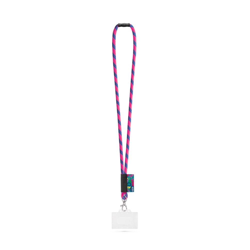 WATFORD. SET Lanyard Tube Long (Ø 7 mm) mit 9 mm Auslösekarabiner, Ø 7 mm Sicherheitsverschluss und 91 x 68 mm starrem Ausweis-/Kartenhalter - Rosa Hexachrome, Königsblau